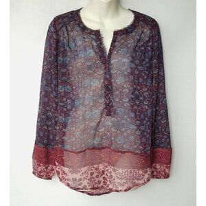 Lucky Brand Women’s XL Sheer Boho Blouse Long Sleeve Paisley Print Tunic Top